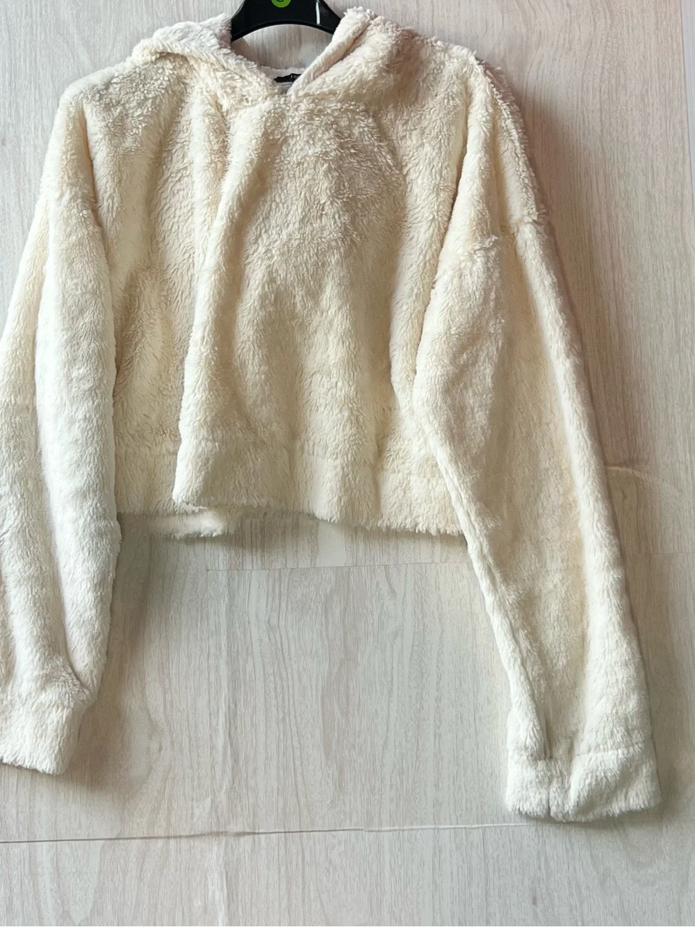 Forever 21 Cream Plush Hooded Cropped Sweater
